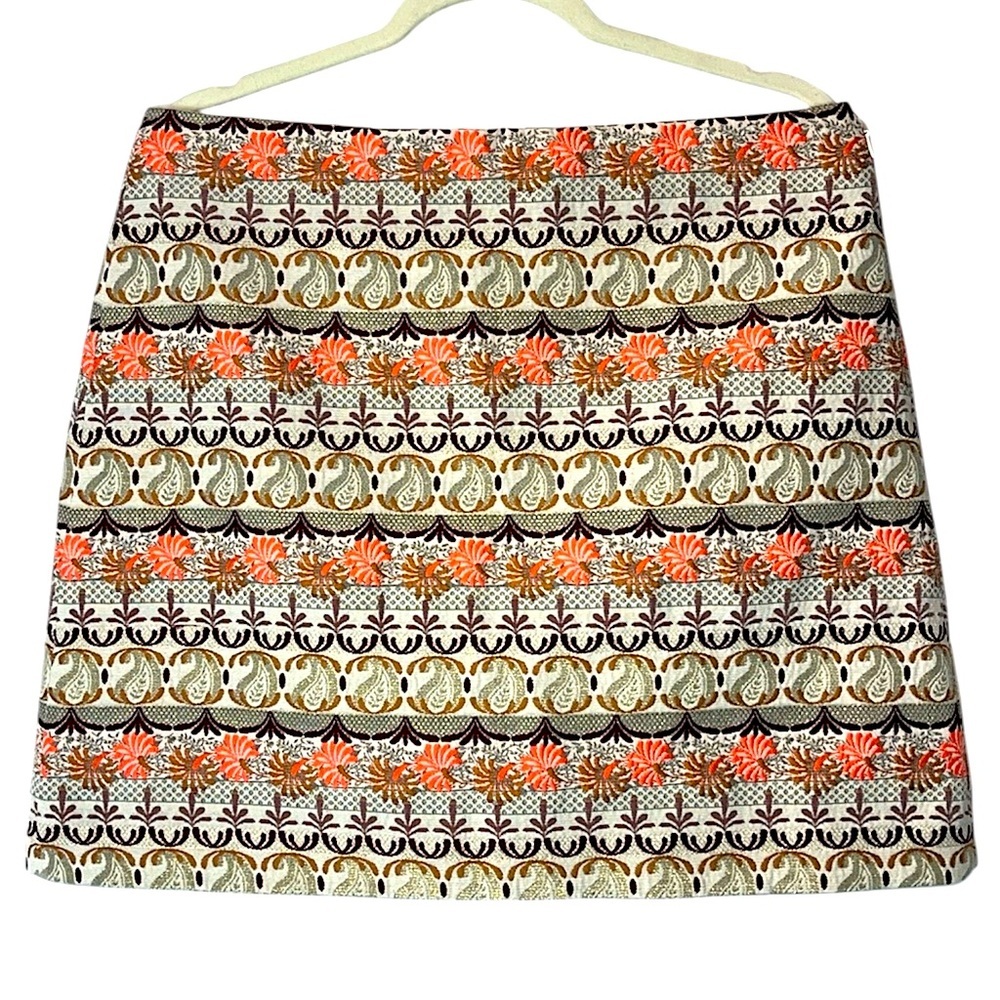 LOFT textured metalic boho pattern mini skirt Sz 12 Brown/Coral